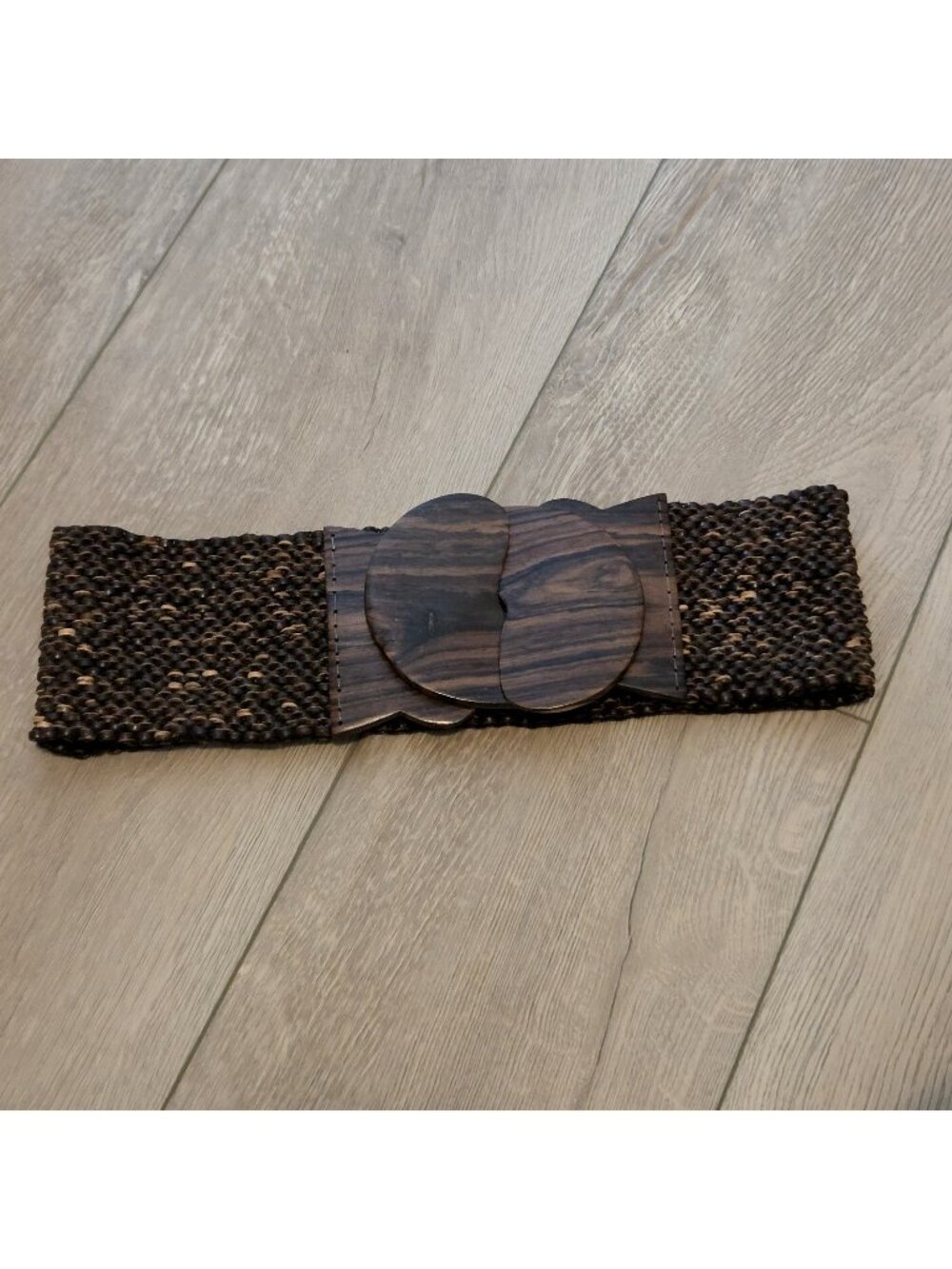 Beaded Wooden Buckle Stretchy Wide Boho Belt Festival Beach Coastal Adjustable